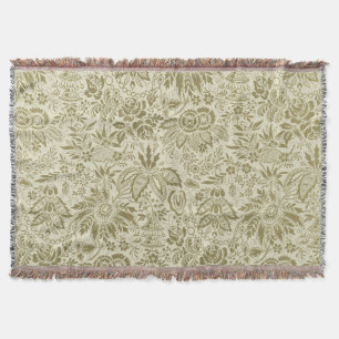 Botanical Brocade Toile Floral Green Sage Pattern Throw Blanket