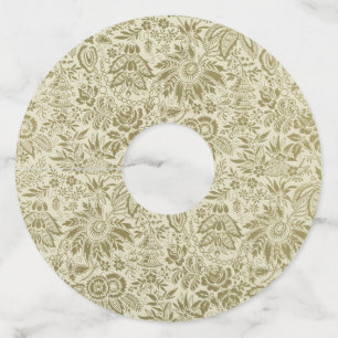 Botanical Brocade Toile Floral Green Sage Pattern Wine Glass Tag