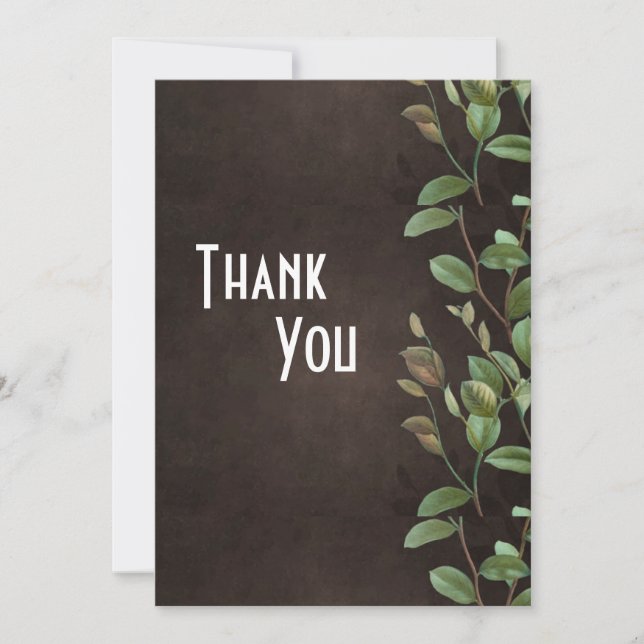 Botanical.Brown Floral Greenery Pretty Thank You Card (Front)