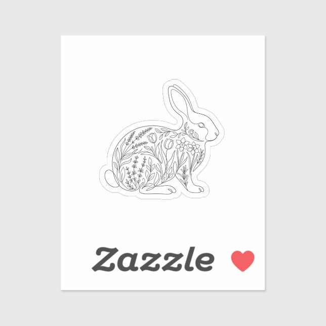 Botanical Bunny Silhouette Floral Line Art Sticker (Sheet)
