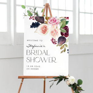 Botanical Burgundy and Fig Bridal Shower Welcome Poster