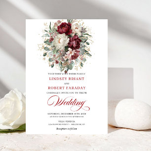 Botanical Burgundy and White Flowers Wedding Invit Invitation