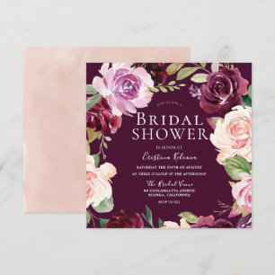 Botanical Burgundy Blush Watercolor Bridal Shower Invitation