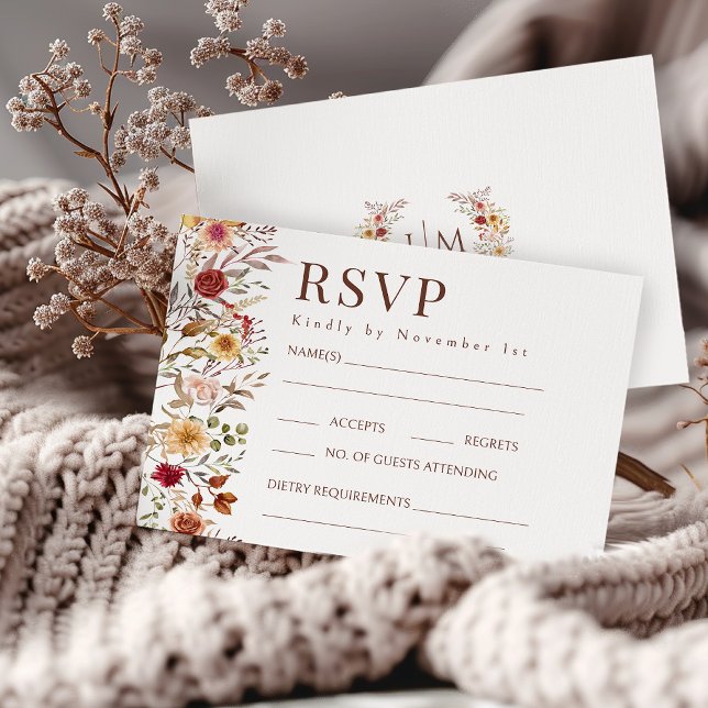 Botanical Burgundy Fall Floral Wedding RSVP Cards (Creator Uploaded)