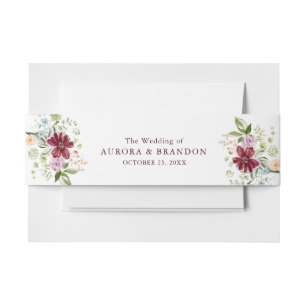 Botanical Burgundy Floral Wildflower Wedding Invitation Belly Band