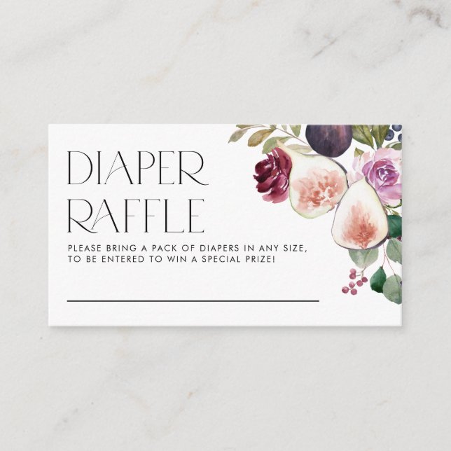 Botanical Burgundy Flowers and Figs Diaper Raffle Enclosure Card (Front)