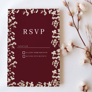 Botanical Burgundy ivory gypsophila floral RSVP Invitation