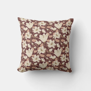 Botanical Burgundy Red Beige Lily Floral Pattern   Cushion