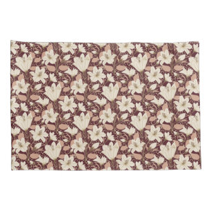 Botanical Burgundy Red Beige Lily Floral Pattern   Pillowcase