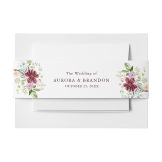 Botanical Burgundy Wildflower Wedding  Invitation Belly Band
