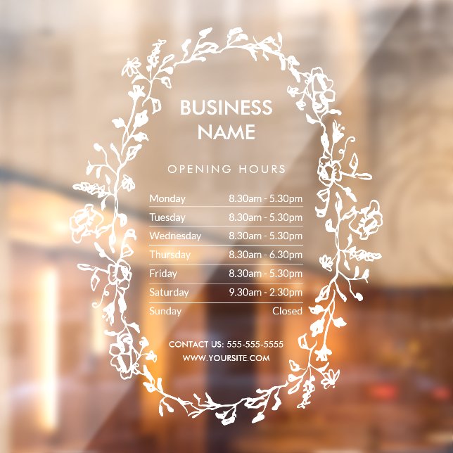 Botanical Business Opening Hours Sign Window Cling (Sheet 2)