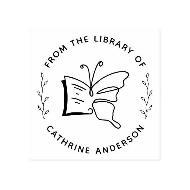 Botanical Butterfly Book Stylish Custom Bookshelf Rubber Stamp (Imprint)