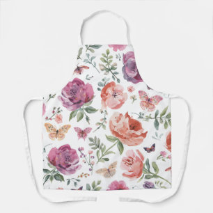 Botanical Butterfly Garden Watercolor Floral Apron