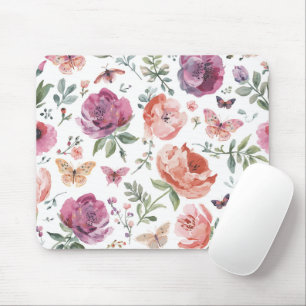Botanical Butterfly Garden Watercolor Floral Mouse Mat