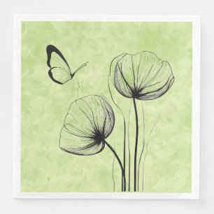 Botanical Butterfly Paper Napkin -Floral Line Art