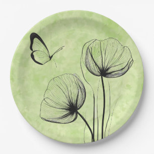 Botanical Butterfly Paper Plate-Minimalist Floral Plate