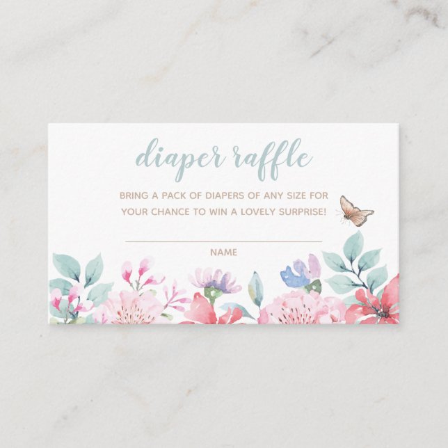 Botanical Butterfly Watercolor Diaper Raffle Enclosure Card (Front)