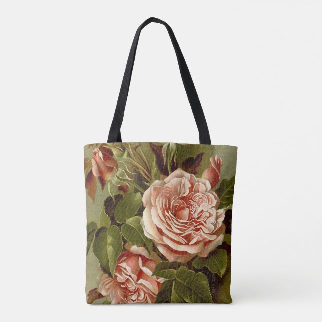 Botanical Cabbage Roses Flowers Floral Bag (Back)