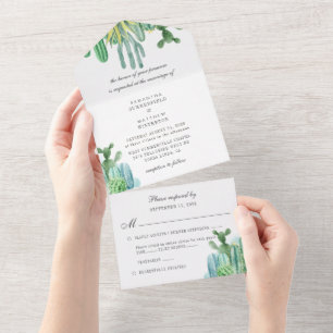 Botanical Cacti Watercolor Plants Modern Wedding All In One Invitation