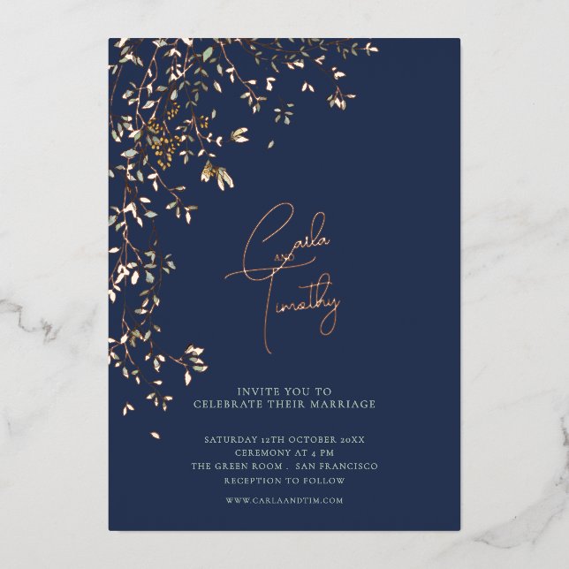 Botanical Caligraphy Wedding Navy Blue (Front)