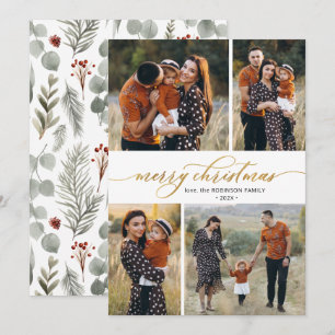 Botanical Calligraphy 4 Multi Photo Christmas Holiday Card
