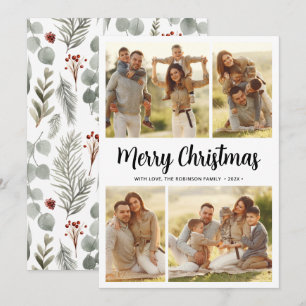 Botanical Calligraphy 4 Multi Photo Christmas Holiday Card