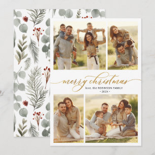 Botanical Calligraphy 4 Multi Photo Christmas  Holiday Card