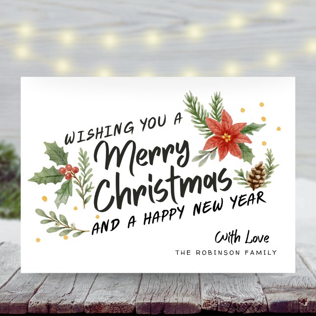 Botanical Calligraphy Merry Christmas Non Photo Holiday Card (Creator Uploaded)