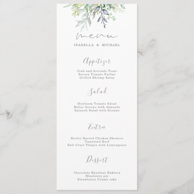 Botanical Calligraphy Wedding Menu (Front)