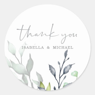 Botanical Calligraphy Wedding Thank you Classic Round Sticker