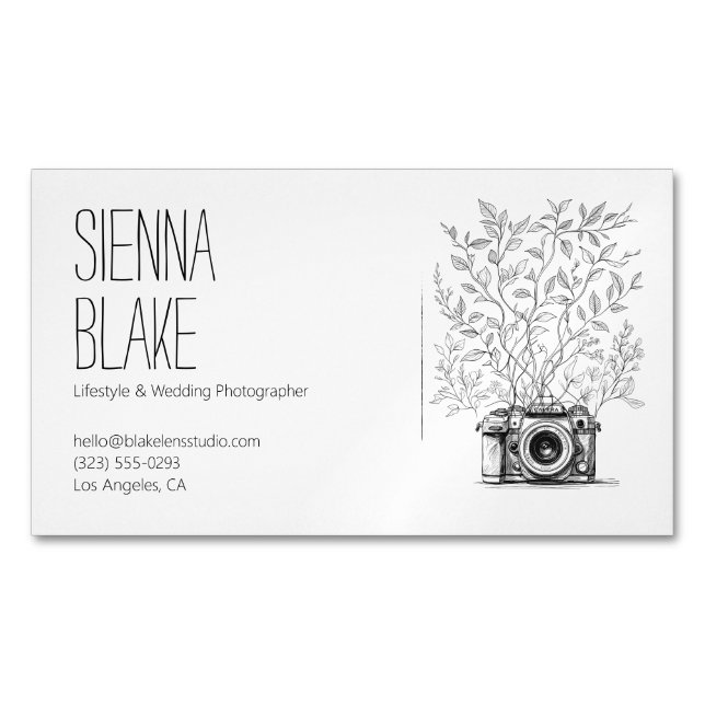 Botanical Camera Logo Photographer Magnetic Business Card (Front)