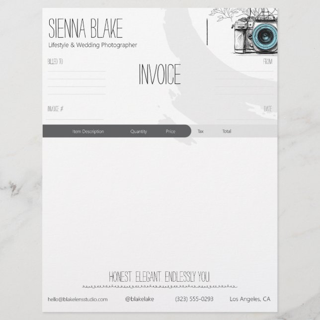Botanical Camera Photographer Invoice Template Custom Letterhead (Front)