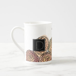 Botanical Carnation Colourful Watercolor Monogram Bone China Mug
