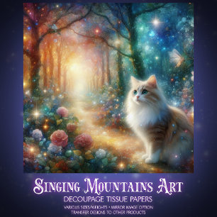 Botanical Cat Bliss Whimsical Woodland Decoupage  Tissue Paper