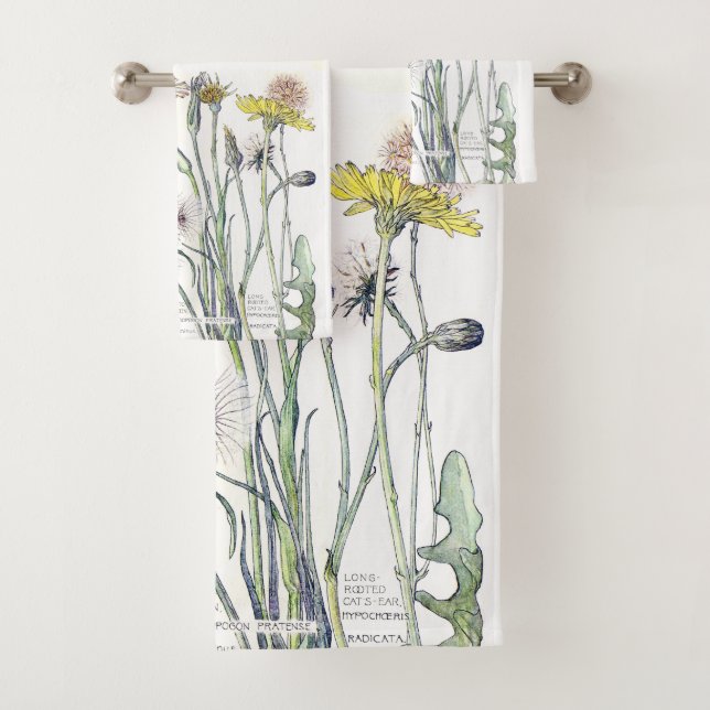 Botanical Catsear Wildflowers Bath Towel Set (Insitu)