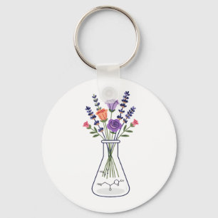 Botanical Chemistry Flask with Lavender and Rose A Key Ring