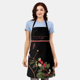 Botanical Cherries   Custom Name + Kitchen   Black Apron