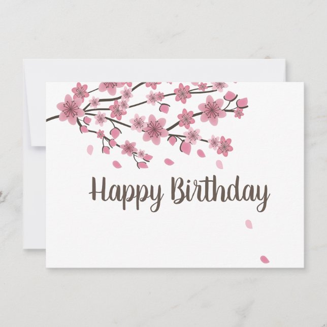 Botanical Cherry Blossom Falling Petals Ombré Art Card (Front)