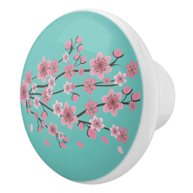 Botanical Cherry Blossom Falling Petals Ombré Art Ceramic Knob (Right)