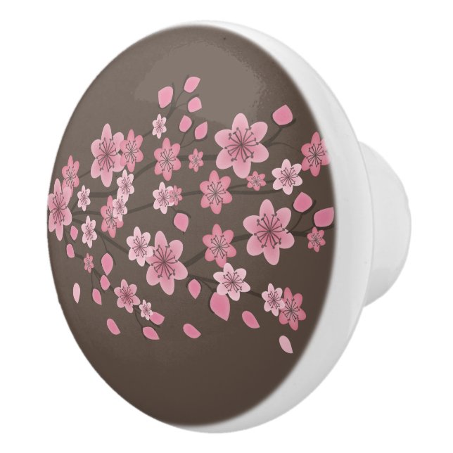 Botanical Cherry Blossom Falling Petals Ombré Art Ceramic Knob (Right)