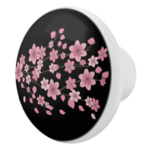 Botanical Cherry Blossom Falling Petals Ombré Art Ceramic Knob