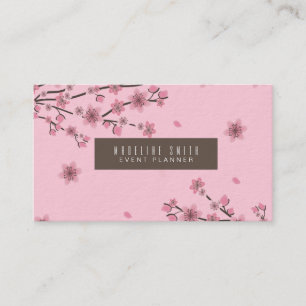 Botanical Cherry Blossom Falling Petals Pink Art Business Card