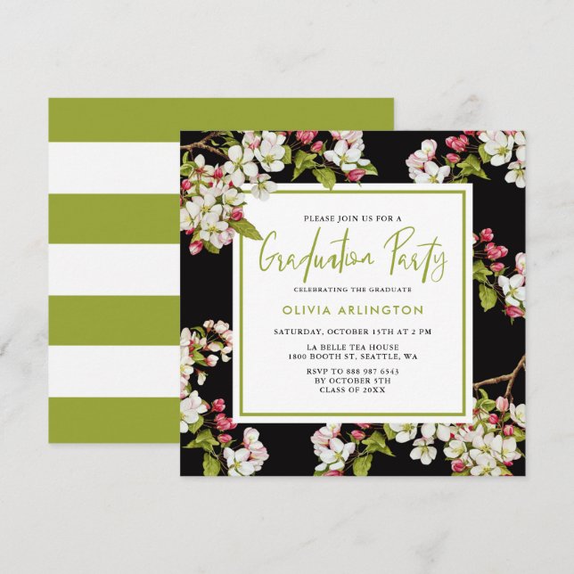 Botanical Cherry Blossoms Graduation Invitation (Front/Back)