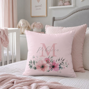 Botanical chic blush pink watercolor floral cushion
