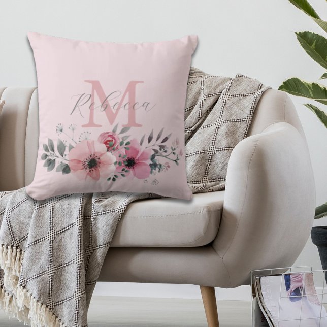 Botanical chic blush pink watercolor floral  cushion (Botanical chic blush pink watercolor floral throw pillow)