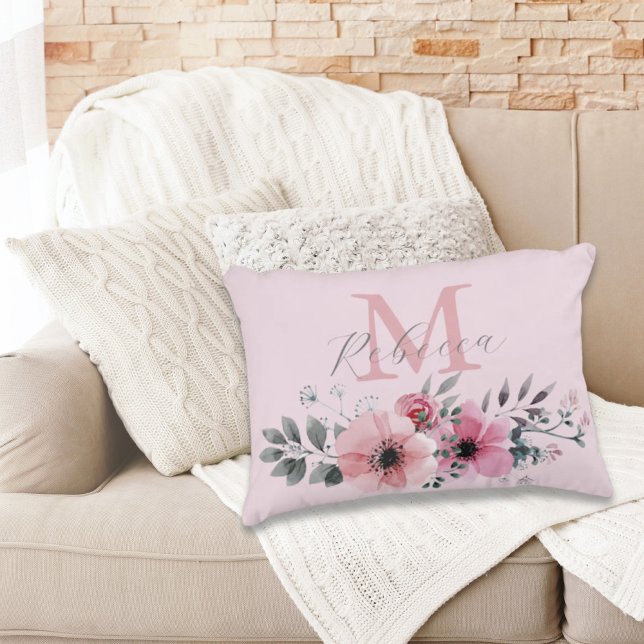 Botanical chic blush pink watercolor floral  decorative cushion (Creator Uploaded)