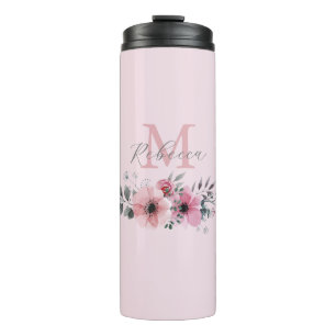 Botanical chic blush pink watercolor floral thermal tumbler