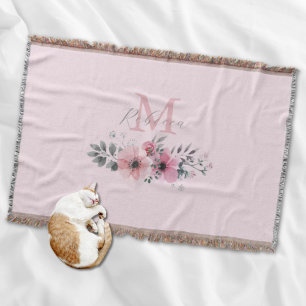 Botanical chic blush pink watercolor floral  throw blanket