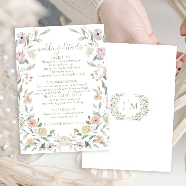 Botanical Chic Pastel Floral Wedding Details Cards (Creator Uploaded)