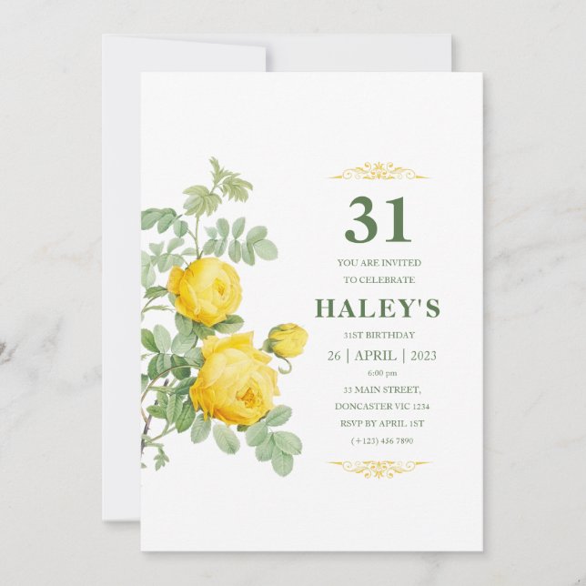 Botanical Chic Yellow & Green Floral 31st Birthday Invitation (Front)